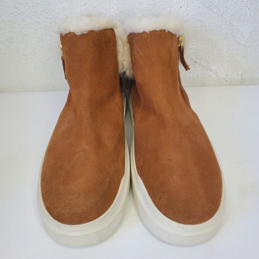 Cole Haan Grand Wateproof Brown Suede Ankle Boot Faux Fur Trim Side Zip 10.5 B - Picture 2 of 12